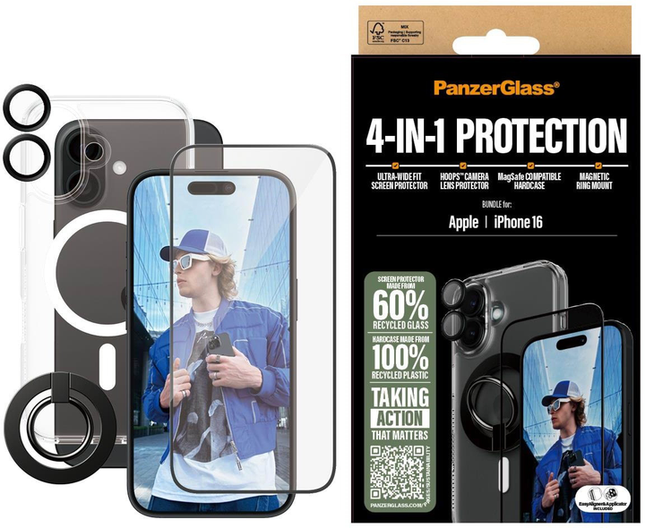 Комплект панель + скло CARE by PanzerGlass 4-in-1 Protection для iPhone 16 Transparent (5715685003493) - зображення 5