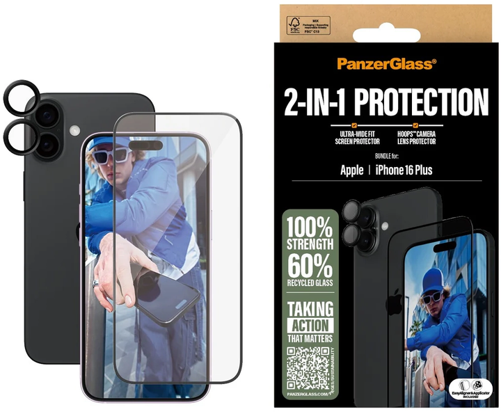 Zestaw szkło + szkło kamery CARE by PanzerGlass 2-in-1 dla iPhone 16 Plus Transparent (5715685005787) - obraz 4