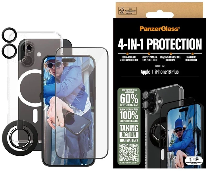 Zestaw panel + szkło CARE by PanzerGlass 4-in-1 Protection dla iPhone 16 Plus Transparent (5715685003516) - obraz 5