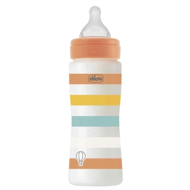Пляшечка для годування Chicco Well-Being Colors з силіконовою соскою 4м+ 330 мл Помаранчева (28637.31) - зображення 1
