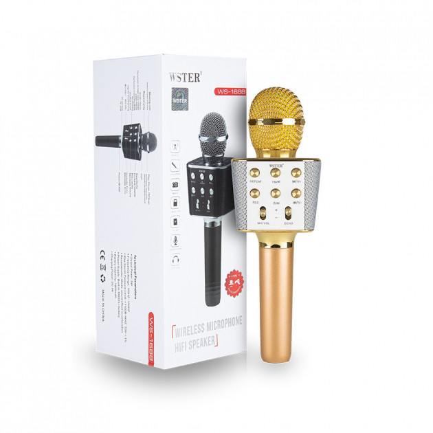 Мікрофон для караоке бездротовий bluetooth WSTER WS-1688 Gold 5 видів голосу - зображення 3