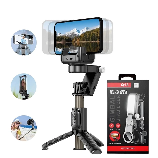 Штатив стабілізатор Gimbal Q18 360 , селфі палиця зі стабілізатором для телефону LED освітлення монопод чорний (508) - Фото 3 Штатив стабілізатор Gimbal Q18 360 , селфі палиця зі стабілізатором для телефону LED освітлення монопод чорний (508) - зображення 3