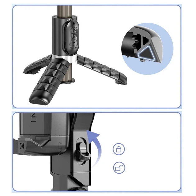 Штатив стабілізатор Gimbal Q18 360 , селфі палиця зі стабілізатором для телефону LED освітлення монопод чорний (508) - Фото 6 Штатив стабілізатор Gimbal Q18 360 , селфі палиця зі стабілізатором для телефону LED освітлення монопод чорний (508) - зображення 6