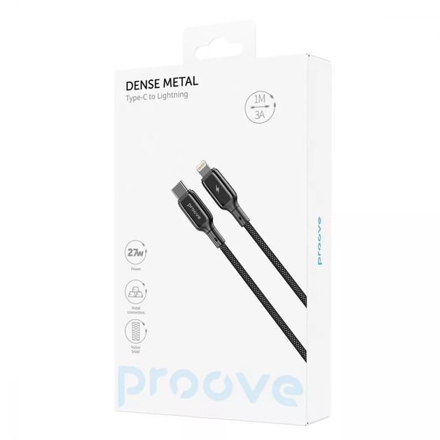 Кабель Proove Dense Metal Type-C to Lightning 27W 1m, Black - зображення 6