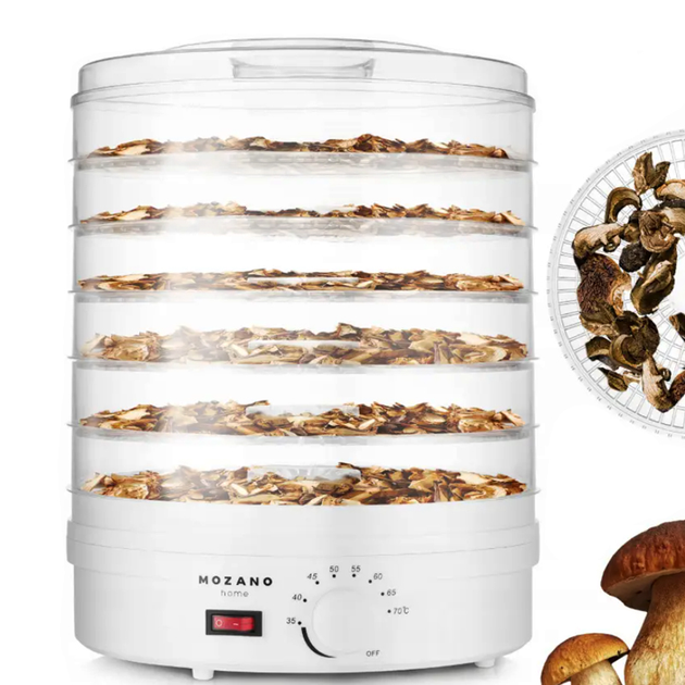 Сушилка электрическая для овощей фруктов грибов и мяса Mozano Food Dehydrator White дегидратор на 500 Вт 6 лотков терморегулятор - изображение 10