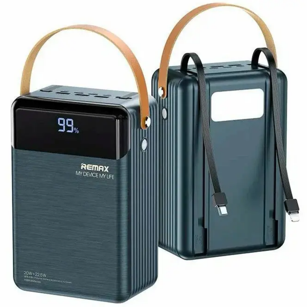 Повербанк REMAX RPP-566 80000mAh PD20W+QC22.5W швидка зарядка +кабелі Сірий - Фото 1 Повербанк REMAX RPP-566 80000mAh PD20W+QC22.5W швидка зарядка +кабелі Сірий - зображення 1