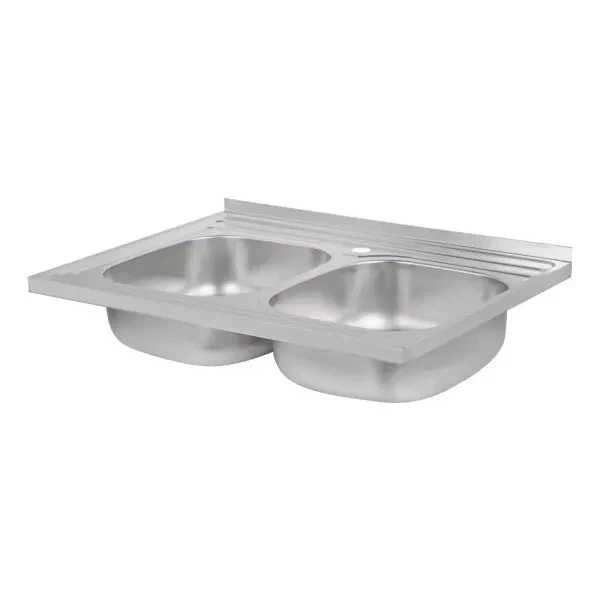 Кухонна мийка на дві чаші WEZER 7848(08) Satin 790x480x180 мм + сифон - изображение 2