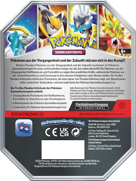 Zestaw kart Amigo Pokemon Trading Card Game Tin Box 114 Paradox Schicksale Furienblitz-ex (820650459153) - obraz 3