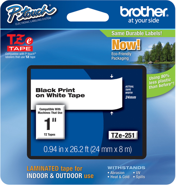 Taśma Brother TZe-251CIV Laminated 24 mm 8 m 20 Pack Black/White (BROTTZ251C) - obraz 3