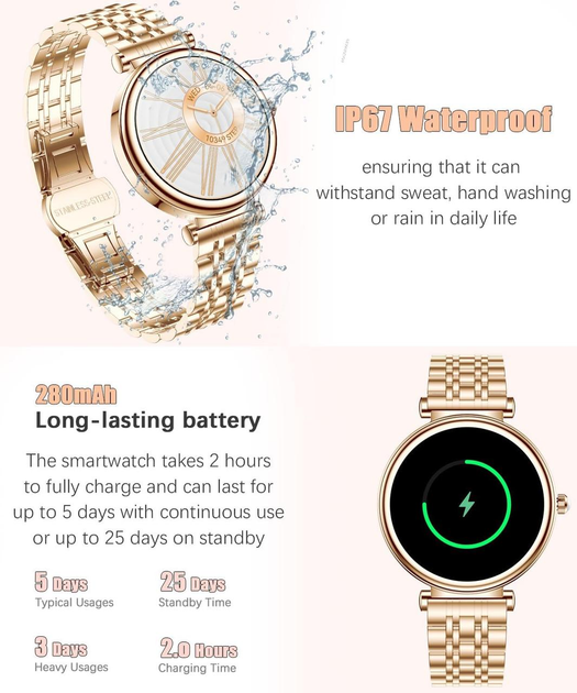 Смарт-часы Rollstimi Smart Watch с давлением, пульсом, кислородом, звонками для Android и iPhone, металл, 2 ре - изображение 2