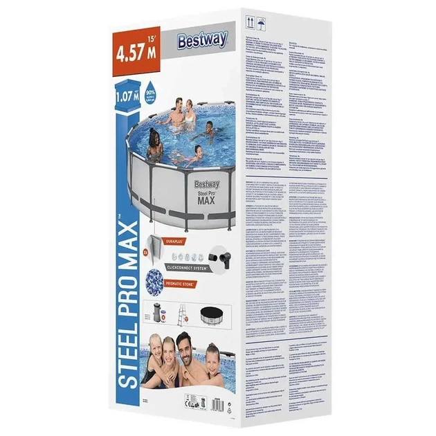 Бассейн каркасный круглый Bestway 56488 с фильтр-насосом и лестницей 457x107 см на 14970 л Серый - изображение 6