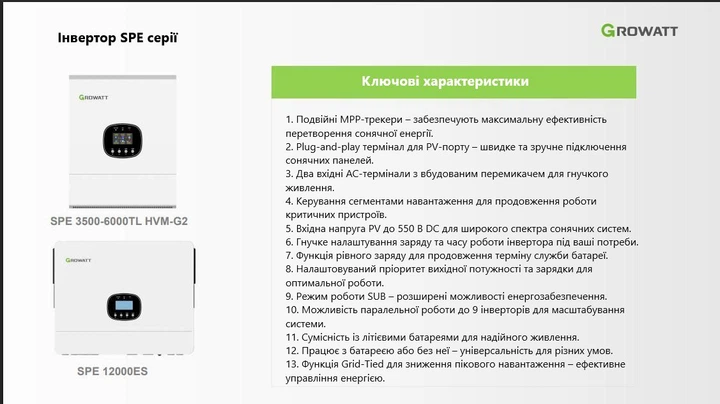 Гібридний інвертор Growatt SPE 6000TL HVM-G2 – однофазний інвертор 6 кВт для сонячної енергосистеми - зображення 5