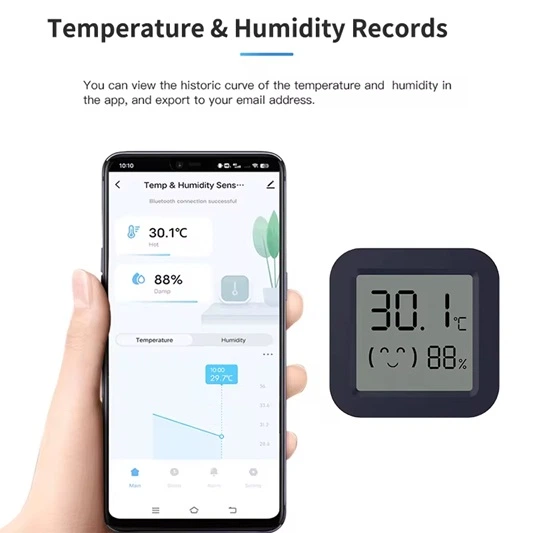 Умный датчик температуры и влажности TH05, Дисплей, SmartHome, Bluetooth, For SmartLife APP, iOS, Android, Black - изображение 3