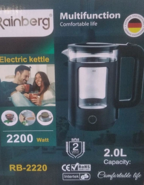 Стеклянный электрический чайник дисковый 2200W 2 л Rainberg RB-2220 Pro Черный - изображение 6