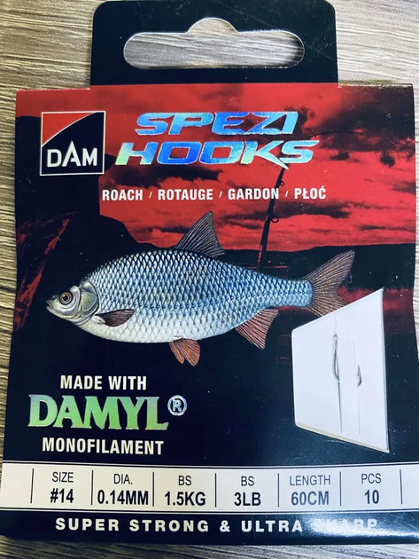 Гачок з повідцем DAM Spezi Leader Roach №14, 10шт. (плітка) 66487 - зображення 2