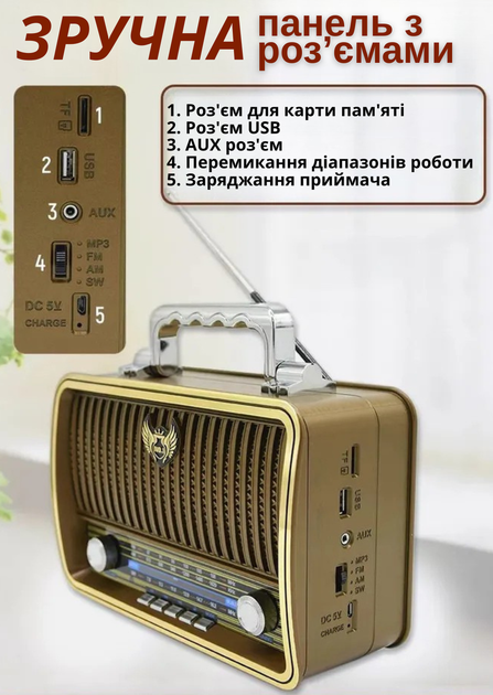 Радиоприемник в стиле ретро от сети батареек и аккумулятора Kemai MD-1909BT Bluetooth - изображение 2