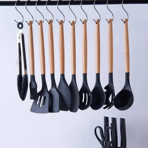 Набір кухонного приладдя 19 предметів Kitchen Set силіконові ЧОРНИЙ - зображення 5