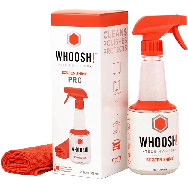 Комплект для очистки экранов мониторов Whoosh! RETAIL BOX 500мл спрей с микрофиброй 35см х 35см (1FG500WBOX) - изображение 3