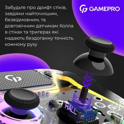 Геймпад GamePro GPS13T BT 5.3/USB/PC/iOS/Android/PS3/PS4 RGB Transparent (GPS13T) - Фото 10 Геймпад GamePro GPS13T BT 5.3/USB/PC/iOS/Android/PS3/PS4 RGB Transparent (GPS13T) - зображення 10