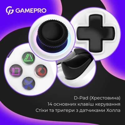 Геймпад GamePro GPS13W BT 5.3/USB/PC/iOS/Android/PS3/PS4 RGB White (GPS13W) - Фото 4 Геймпад GamePro GPS13W BT 5.3/USB/PC/iOS/Android/PS3/PS4 RGB White (GPS13W) - зображення 4