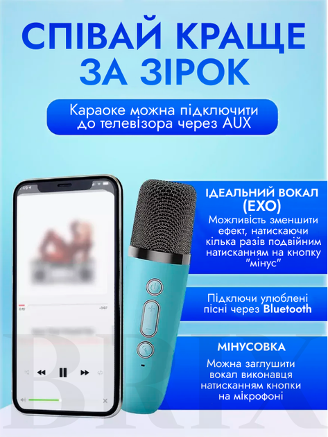 Беспроводная портативная Bluetooth колонка с двумя микрофонами и сабвуфером Синяя - изображение 2