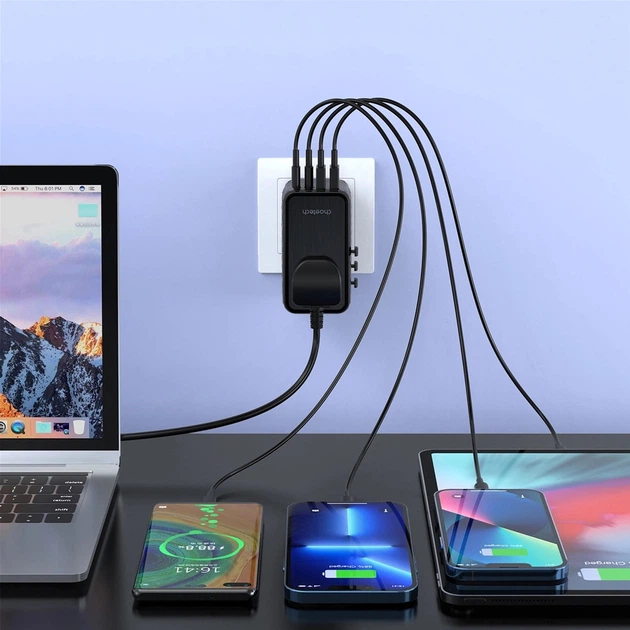 Зарядний пристрій Choetech 4xUSB 100W PD (2хUSB-C+2хUSB-A) сharger diamond model Black (PD6028-BK) - зображення 6
