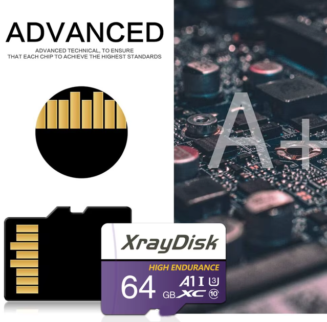 Карта памяти MicroSD Xraydisk 64Gb U3 A1 class 10 + SD адаптер - изображение 3