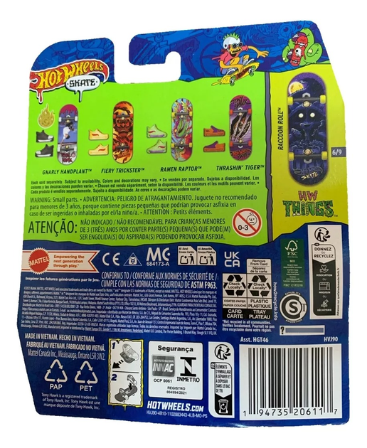 Zestaw zabawkowy Hot Wheels Deskorolka Raccoon Roll + buty do jazdy palcami HVJ90 (0194735206117) - obraz 4