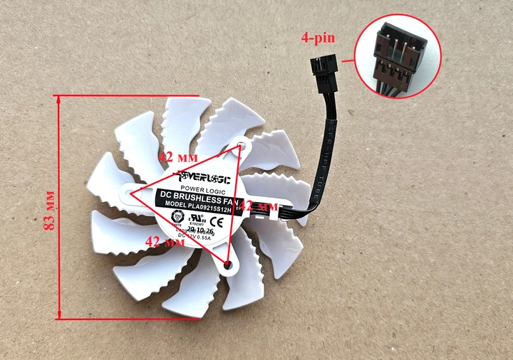 Вентилятор кулер для видеокарты Gigabyte RTX 3070Ti 3080 Ti 3090 Vision (orgnl) PowerLogic 83 мм PLA09215S12H (T129215SU GA92S2U GA82S2U T128015SU) (№415.83) - изображение 4