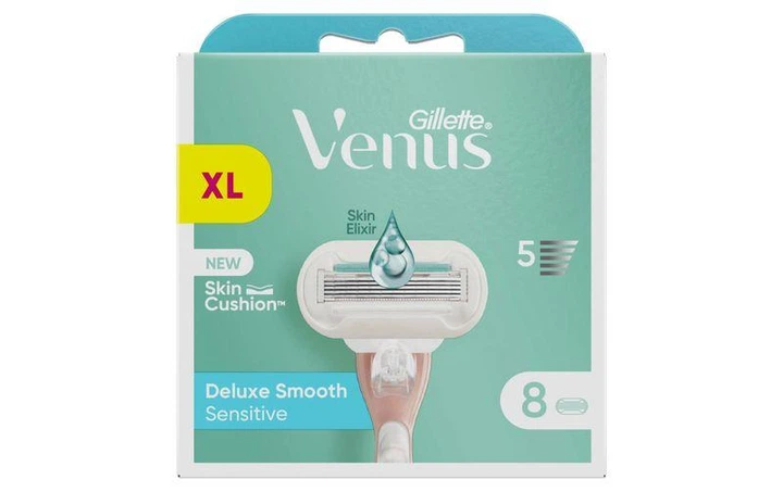 Сменные катриджи Gillette Venus Deluxe Smooth Sensitive 5 лез 8шт/уп - Фото 1 Сменные катриджи Gillette Venus Deluxe Smooth Sensitive 5 лез 8шт/уп - изображение 1