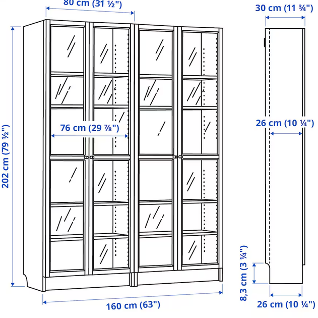 Книжный шкаф со стеклянными дверями BILLY/OXBERG 160x30x202 см IKEA 890.178.32 белый / белый - изображение 5