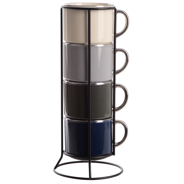 Набір чашок на підставці Limited Edition SILVER, 300 мл, 4 шт. (RX-N240581) - Фото 1 Набір чашок на підставці Limited Edition SILVER, 300 мл, 4 шт. (RX-N240581) - зображення 1
