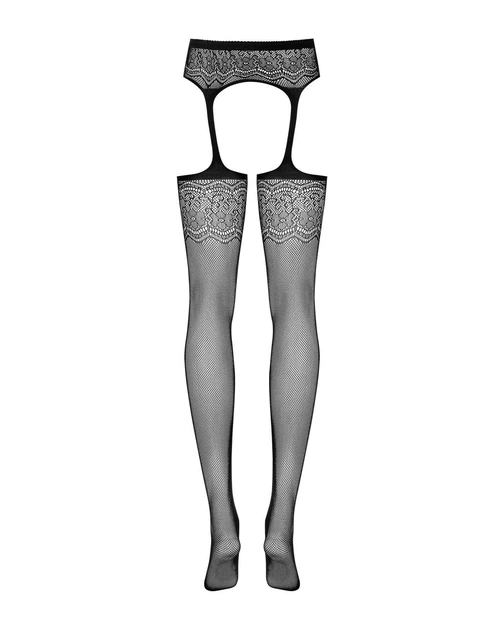 Сетчатые чулки-стокинги с цветочным рисунком Obsessive Garter stockings S207 XL/XXL, черные, доступ - изображение 6