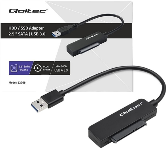 Adapter Qoltec SATA - USB-A 3.0 Super Speed 5 Gb/s Black (5901878522685) - obraz 3