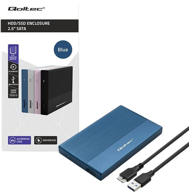 Kieszeń zewnętrzna Qoltec SATA 2.5" USB 3.0 Super Speed 5Gb/s 2TB Blue (5901878522760) - obraz 5