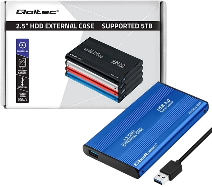 Kieszeń zewnętrzna Qoltec SATAIII 2.5" USB-A 3.0 2TB Blue (5901878518596) - obraz 5