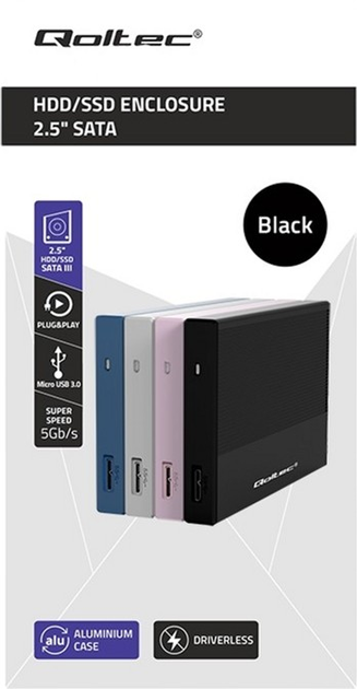 Kieszeń zewnętrzna Qoltec SATA 2.5" USB 3.0 Super Speed 5Gb/s 2TB Black (5901878522777) - obraz 4