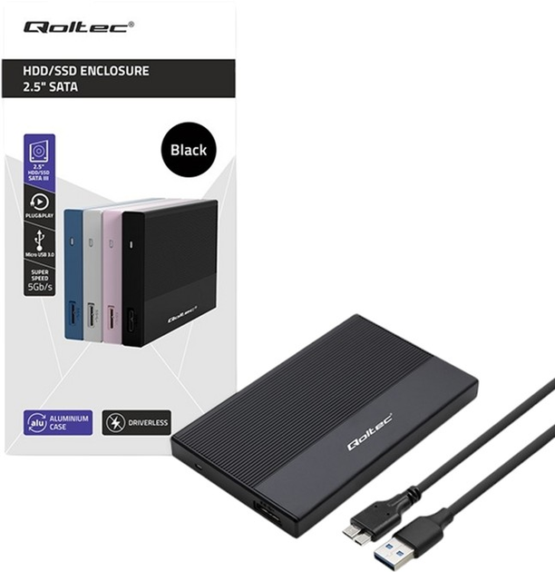 Kieszeń zewnętrzna Qoltec SATA 2.5" USB 3.0 Super Speed 5Gb/s 2TB Black (5901878522777) - obraz 5