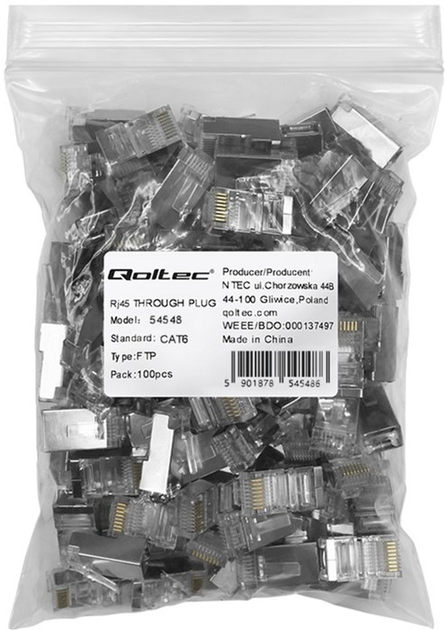 Złącza Qoltec RJ-45 Cat 6 FTP Pass Through 100 szt (5901878545486) - obraz 3