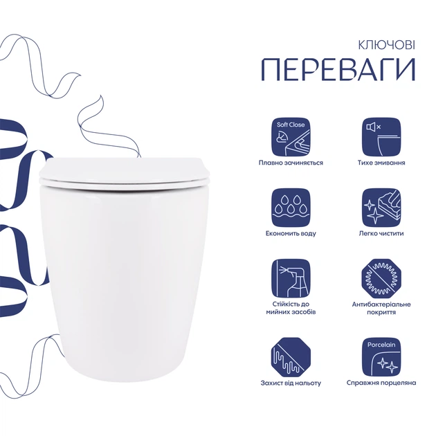 Унитаз подвесной Qtap Robin Ultra Quiet безободковый с сиденьем Soft-close 520x365x365 мм WHITE - изображение 4