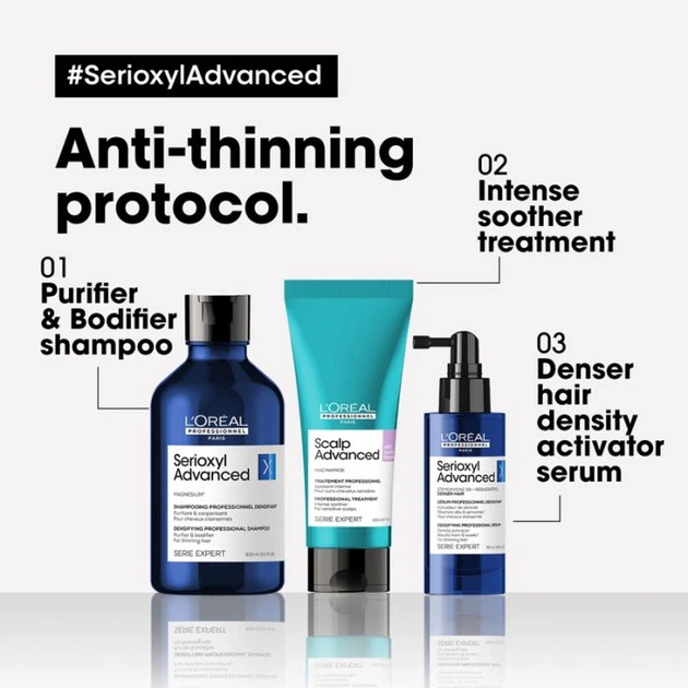 Сыворотка для волос L'Oreal Professionnel Serie Expert Serioxyl Advanced Densifying Professional для утолщения 90 мл (3474637106348) - Фото 6 Сыворотка для волос L'Oreal Professionnel Serie Expert Serioxyl Advanced Densifying Professional для утолщения 90 мл (3474637106348) - изображение 6