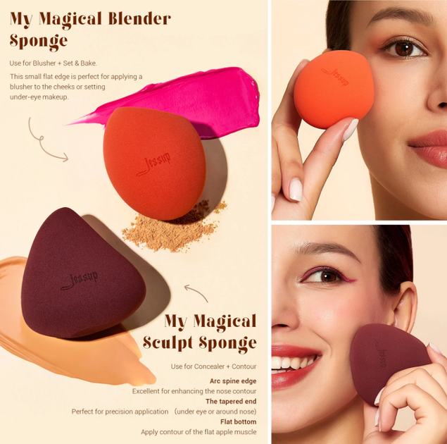 Zestaw dwustronnych pędzli do makijażu Jessup Ultimate Travel Makeup Tool T510 Pędzli 3 szt + Gąbeczki do makijażu 2 szt (6976074375105) - obraz 5