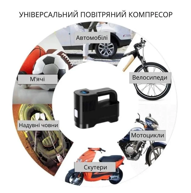 Портативний акумуляторний компресор насос Air Compressor XL-1026 100psi 12V з дисплеєм для шин автомобіля, мотоцикла, велосипеда Чорний - зображення 4