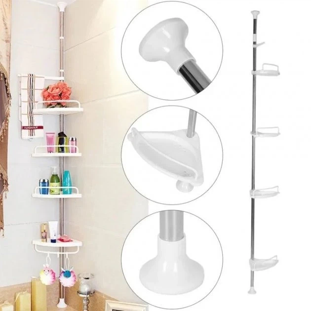 Кутова полиця для ванної кімнати Multi Corner Shelf GY-188 4 яруси етажерка у ванну - Фото 3 Кутова полиця для ванної кімнати Multi Corner Shelf GY-188 4 яруси етажерка у ванну - зображення 3