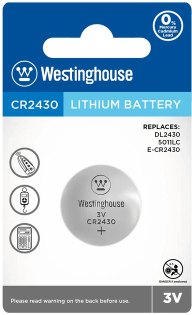 Літієва батарейка Westinghouse Lithium CR2430 3V 1 шт (80) - Фото 1 Літієва батарейка Westinghouse Lithium CR2430 3V 1 шт (80) - зображення 1