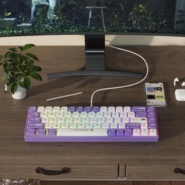 Механическая клавиатура Ajazz Ak680 Purple свечи с Hot-Swap – фото