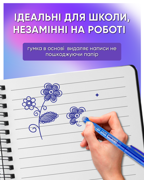 Набор гелевых ручек Buromax Erase Slim Пиши-стирай 0.7 мм Синий корпус 12 шт (BM.8301-01) - изображение 5