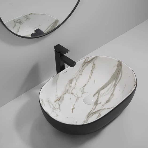 Раковина накладна MIXXUS PREMIUM ELLIPSE-0105 MARBLE-BLACK 600х400х150mm (MP6565) - изображение 5