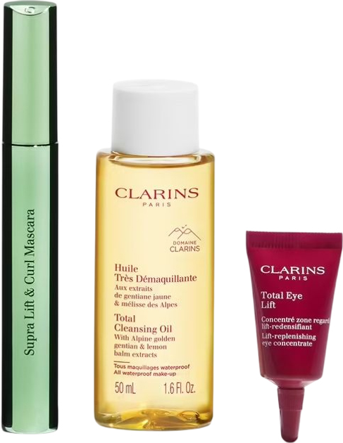 Набір Clarins Lash Lift Collection Туш для вій 8 мл + Очищувальна олійка 50 мл + Концентрат для шкіри навколо очей 3 мл (3666057240621) - зображення 3