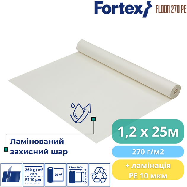 Картон малярный ламинированный, защитный Fortex Floor 270 + PE 1,2x25 м, 30 м2, 270 г/м2 - изображение 3